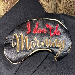 Black Sleep Mask with Embroidered Text